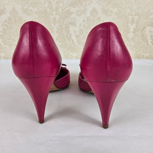 Vintage Nickles Size 8.5B Pink Leather D'Orsay Heels Leather Flower Accent Italy - Picture 6 of 14